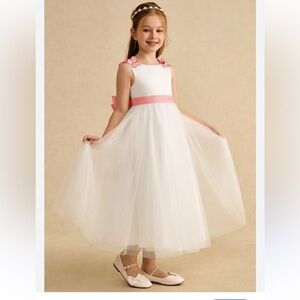Alfred Angelo Cocktail Wedding Flower Girl Maxi Dress Gown Pink White